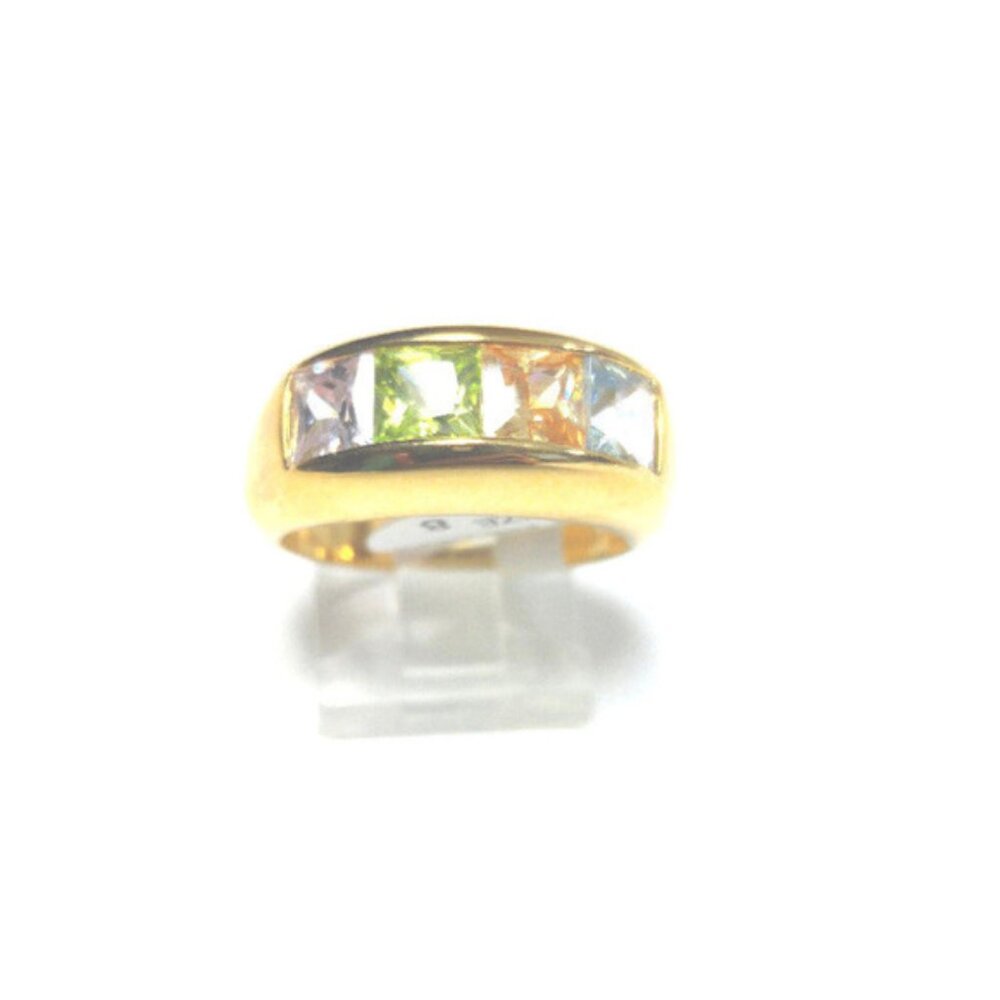 Gold Plated Multicolored Square CZ Cubic Zirconia Ring 50 MIL KGE Fine Fashion